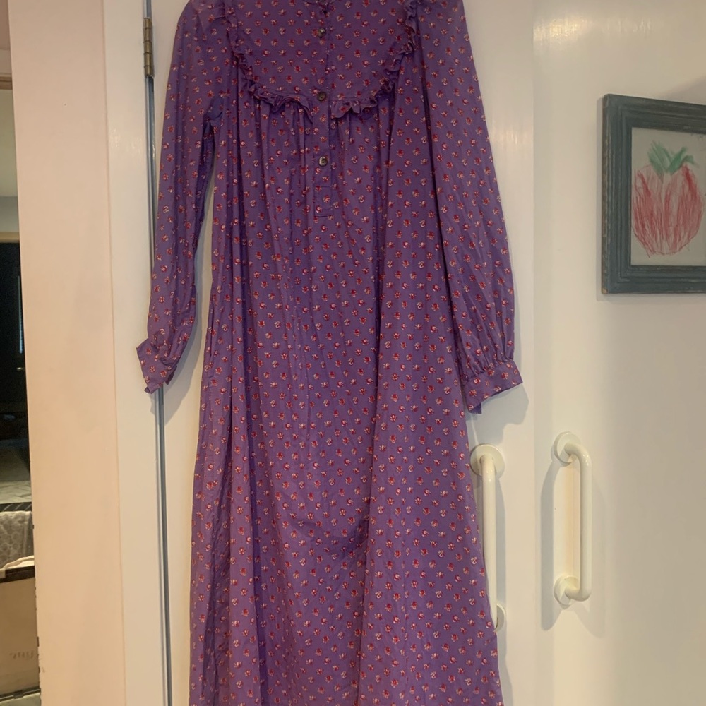Vintage Laura Ashley Purple Dress with Red Floral Pattern